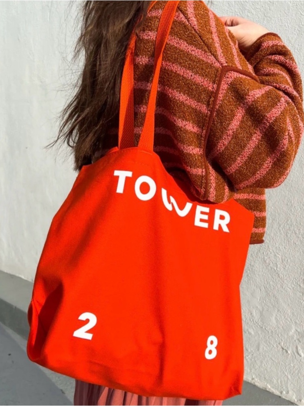 Tower 28 Tote Bag Orange Canvas Logo Spellout with Bag Charm Beach Market Bag